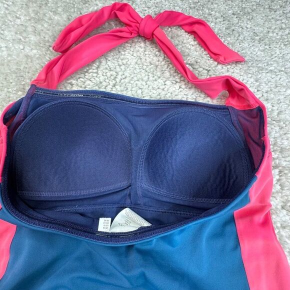 Boden Minori Halter One Piece Swimsuit Blue Pink Colorblock 10 FLAW - Picture 7 of 9